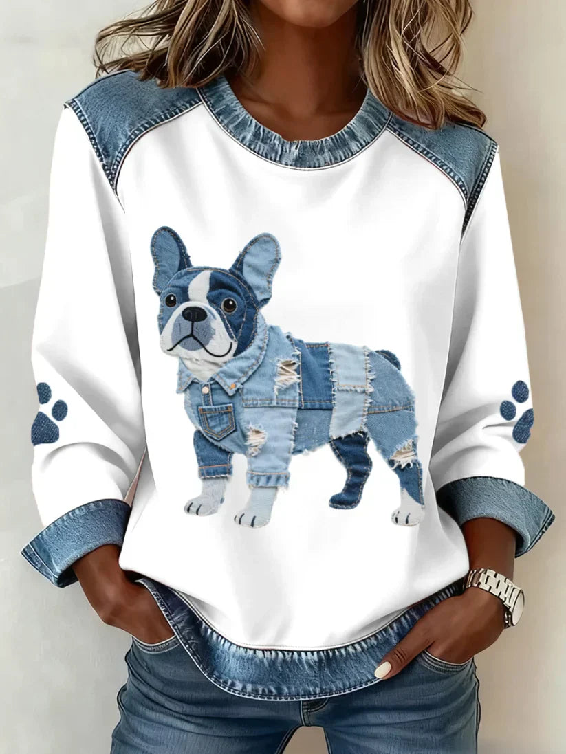 Lilah - Sudadera con estampado de perro salchicha y patchwork