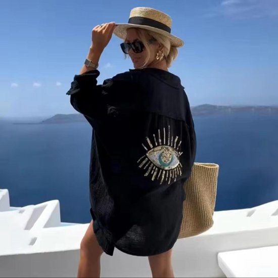 Carlota™ sobrecamisa ligera de verano con bordado de ojo en la espalda