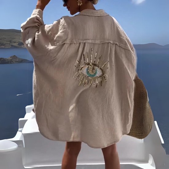 Carlota™ sobrecamisa ligera de verano con bordado de ojo en la espalda