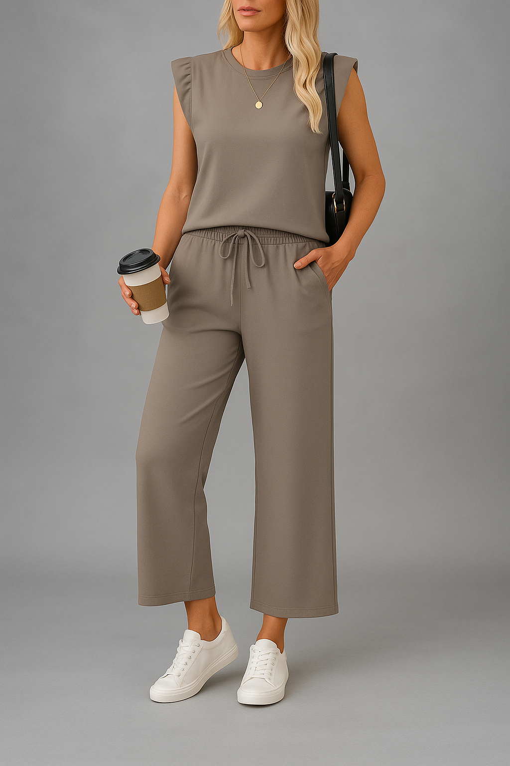 Raquel™ Conjunto de 2 piezas de top corto sin mangas y pantalones anchos para mujer