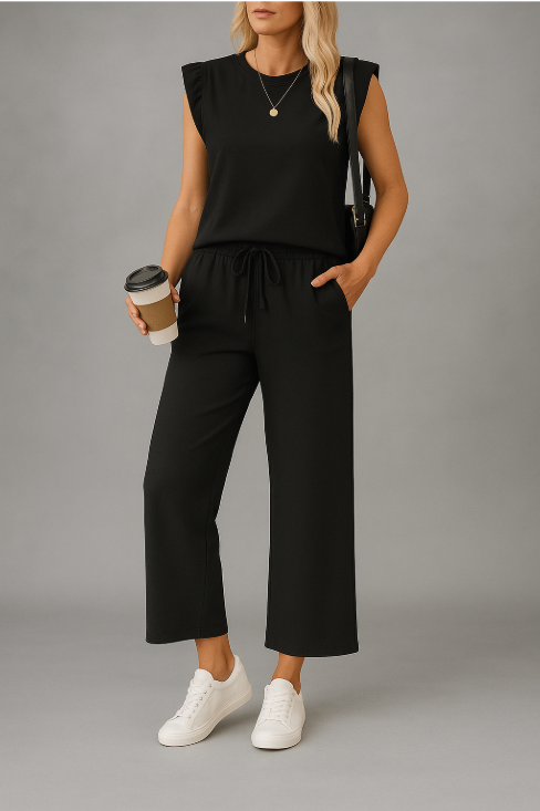 Raquel™ Conjunto de 2 piezas de top corto sin mangas y pantalones anchos para mujer