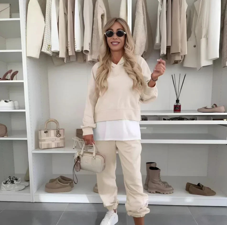 Vera - Conjunto casual abrigado de dos piezas con capucha