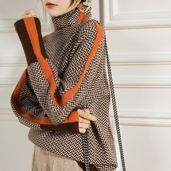 Clémence | Suéter de cuello alto con rayas contrastantes