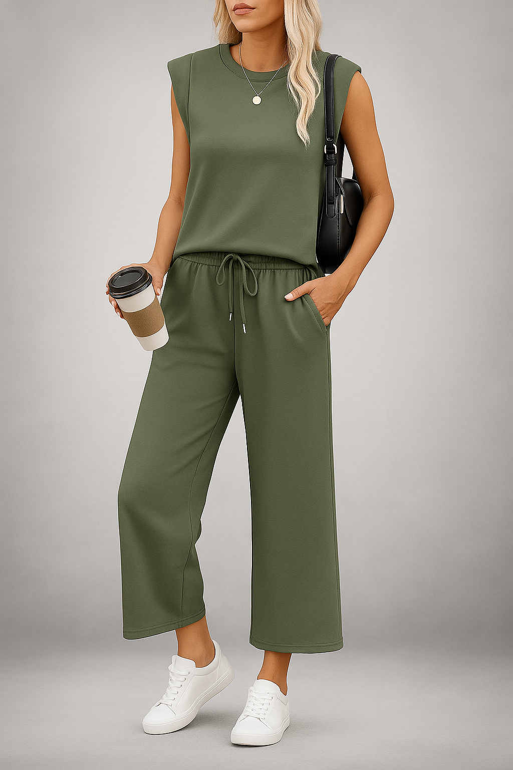 Raquel™ Conjunto de 2 piezas de top corto sin mangas y pantalones anchos para mujer