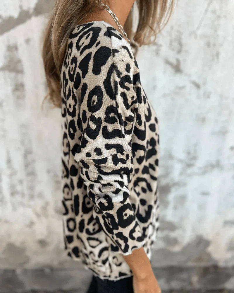 Elvira - Blusa casual con estampado de leopardo