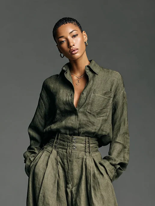 Amira - Conjunto con camisa fluida y pantalón ancho