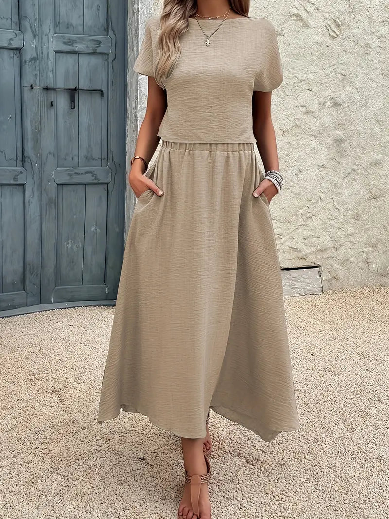 Malena™ | Conjunto fluido de top y falda midi con efecto elegante y relajado