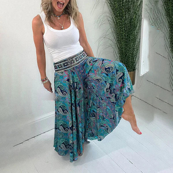 Capri - Pantalones fluidos con cintura elástica y estampado bohemio