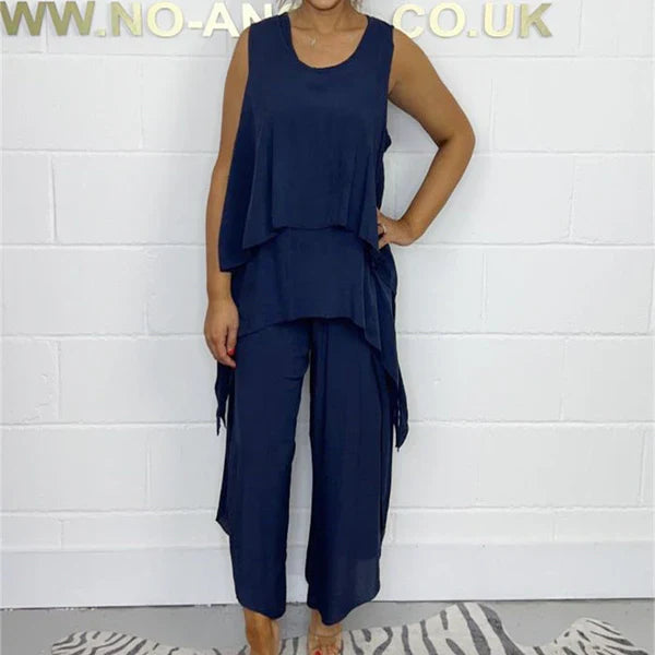 Paloma™ Conjunto fluido de dos piezas sin mangas con diseño asimétrico