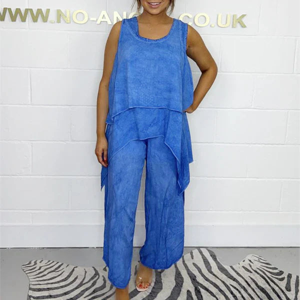 Paloma™ Conjunto fluido de dos piezas sin mangas con diseño asimétrico