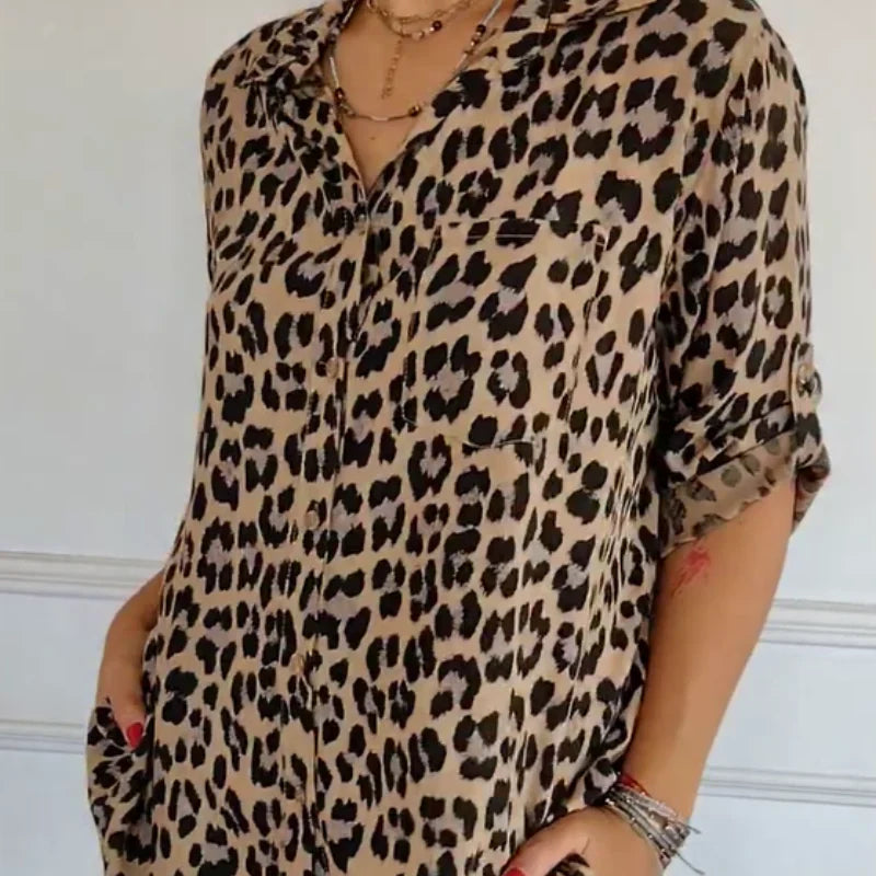 Lirio - Camisa de leopardo con manga ajustable