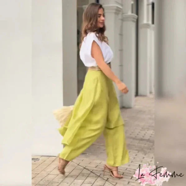 Estela™ Conjunto elegante de blusa sin mangas y pantalón ancho con efecto falda