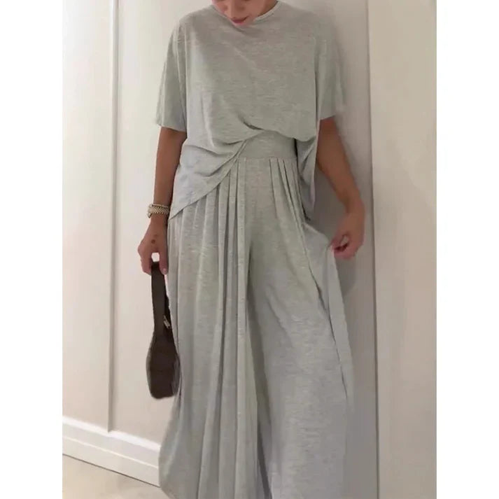 Luma - Conjunto fluido de dos piezas con top liso y pantalón ancho