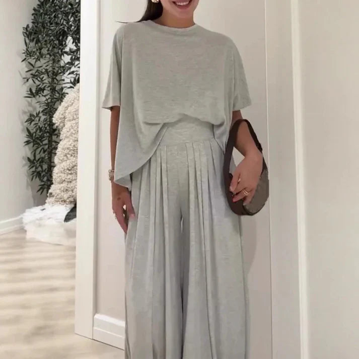 Luma - Conjunto fluido de dos piezas con top liso y pantalón ancho