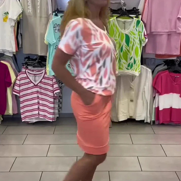 Samira - Conjunto de dos piezas con top estampado y falda elegante