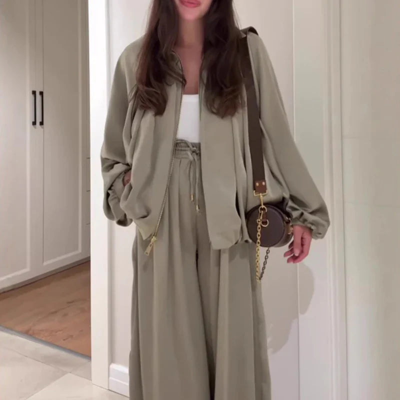 Otoña - Chaqueta holgada con cremallera y pantalones anchos