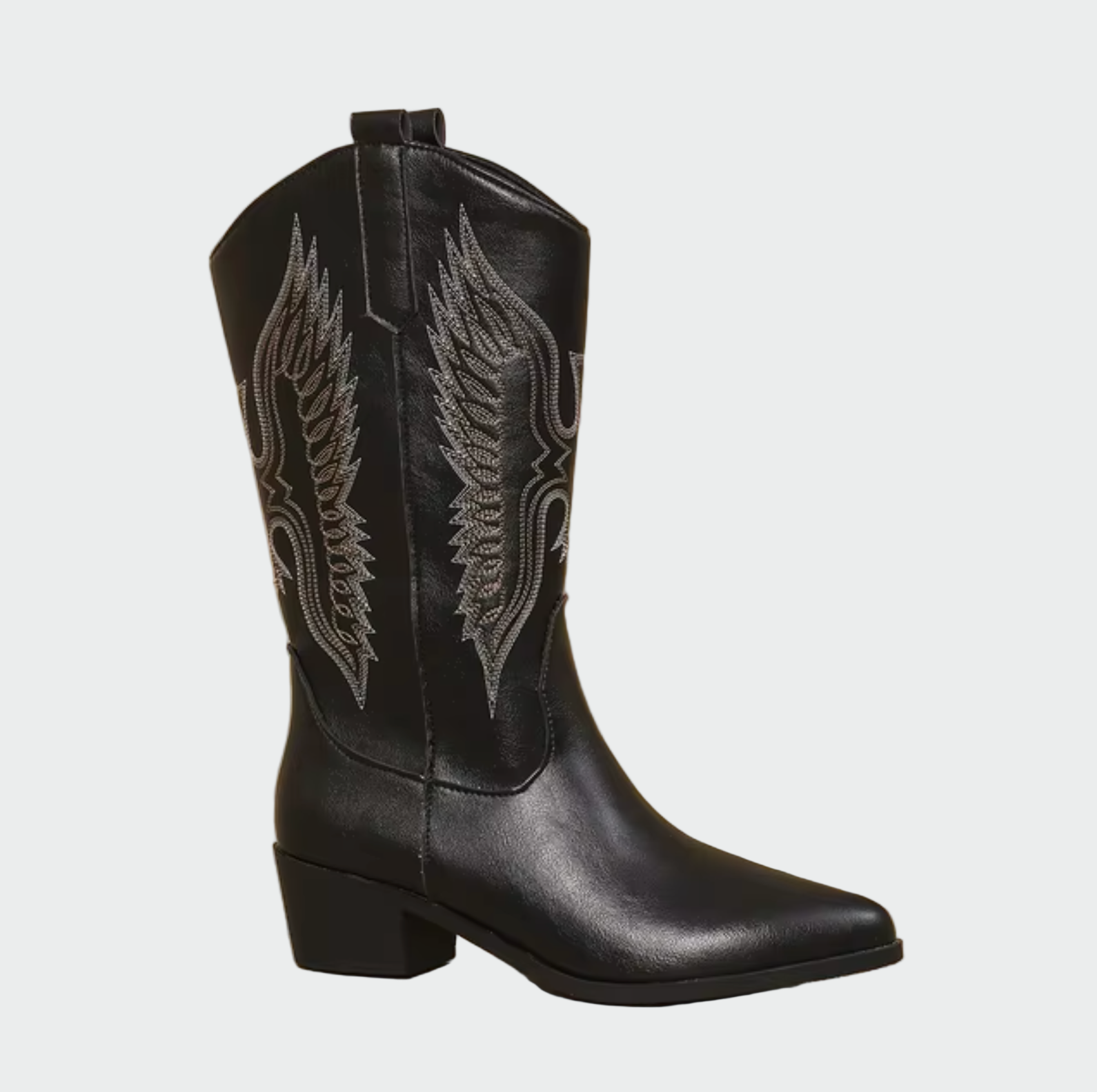 Isabella | Botas Vaqueras En Piel Negra Con Detalles Pluma