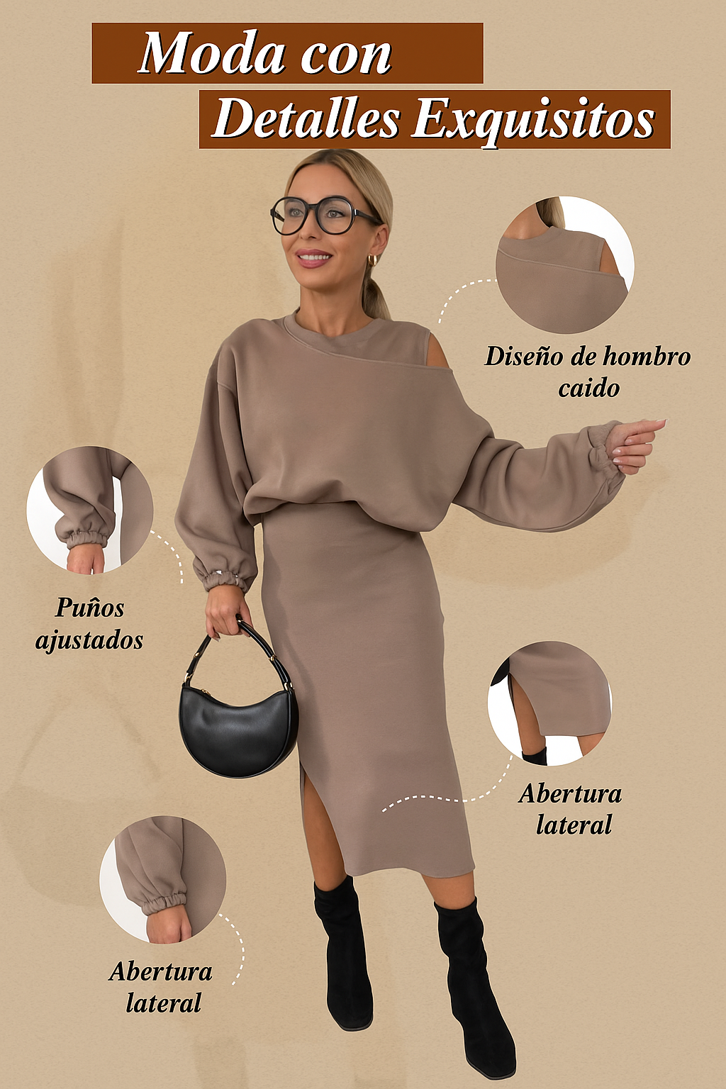 Livia - Conjunto de mujer con hombros caídos, sudadera y vestido sin mangas
