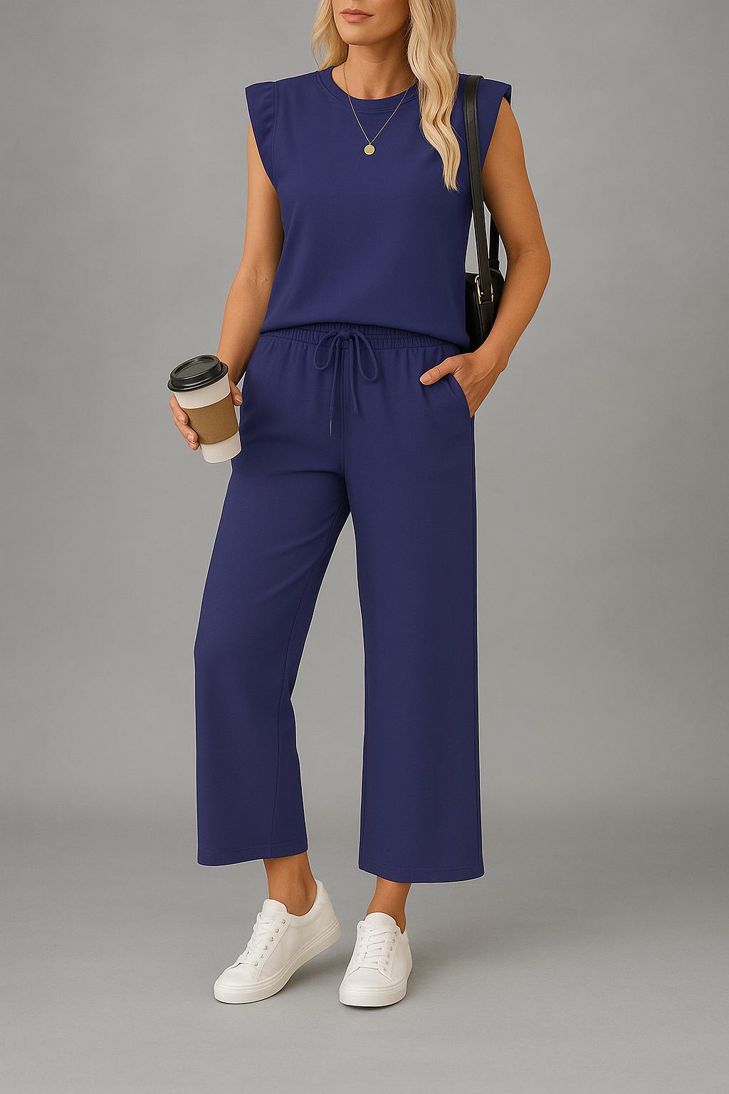 Raquel™ Conjunto de 2 piezas de top corto sin mangas y pantalones anchos para mujer