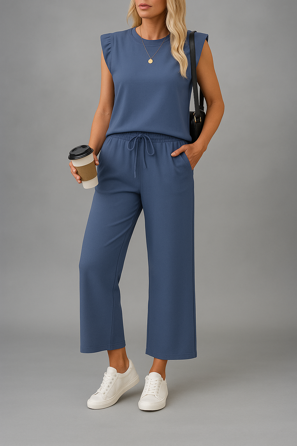 Raquel™ Conjunto de 2 piezas de top corto sin mangas y pantalones anchos para mujer