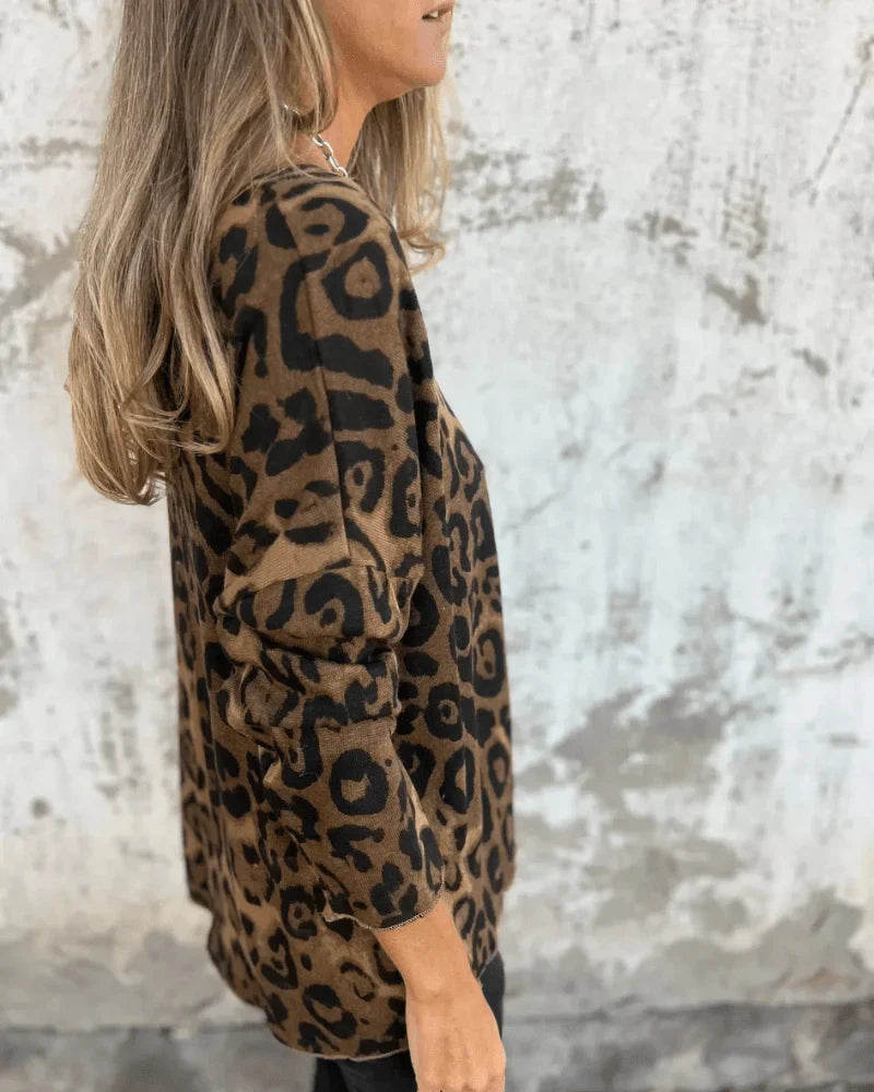 Elvira - Blusa casual con estampado de leopardo