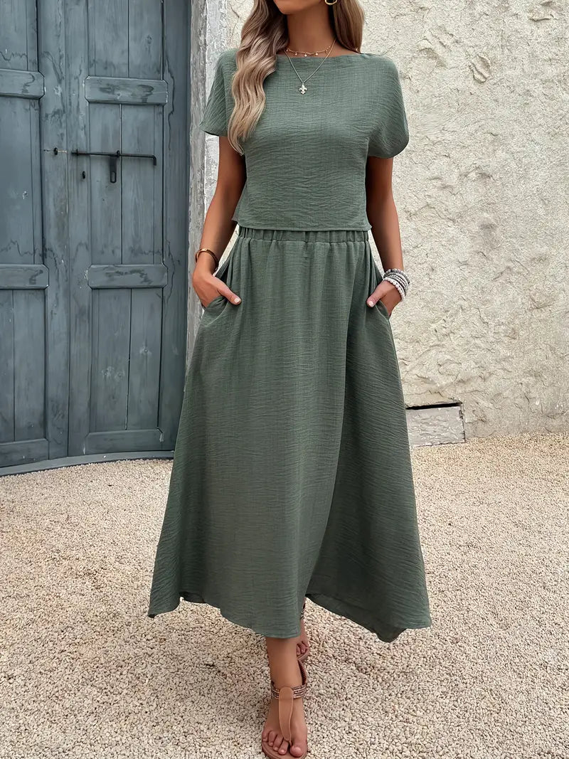 Malena™ | Conjunto fluido de top y falda midi con efecto elegante y relajado