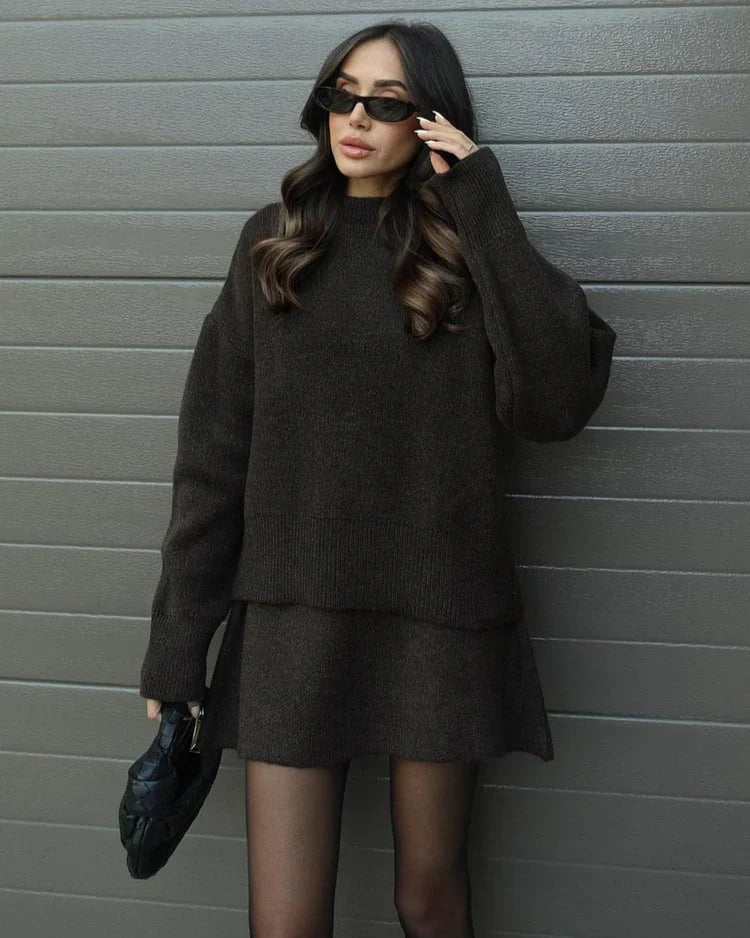 Lara - Conjunto de otoño de punto con jersey y falda