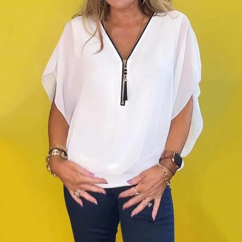 Paloma - Blusa informal con cremallera para mujer