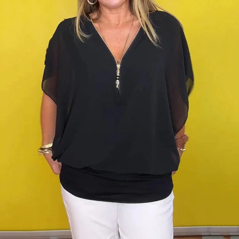 Paloma - Blusa informal con cremallera para mujer