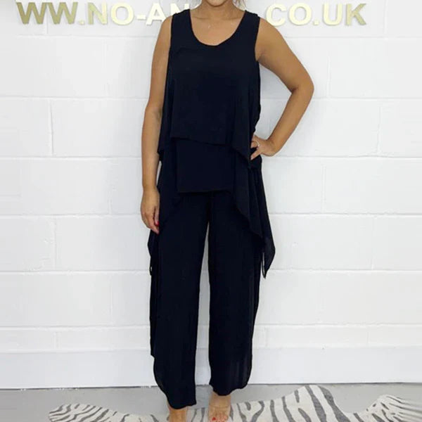 Paloma™ Conjunto fluido de dos piezas sin mangas con diseño asimétrico