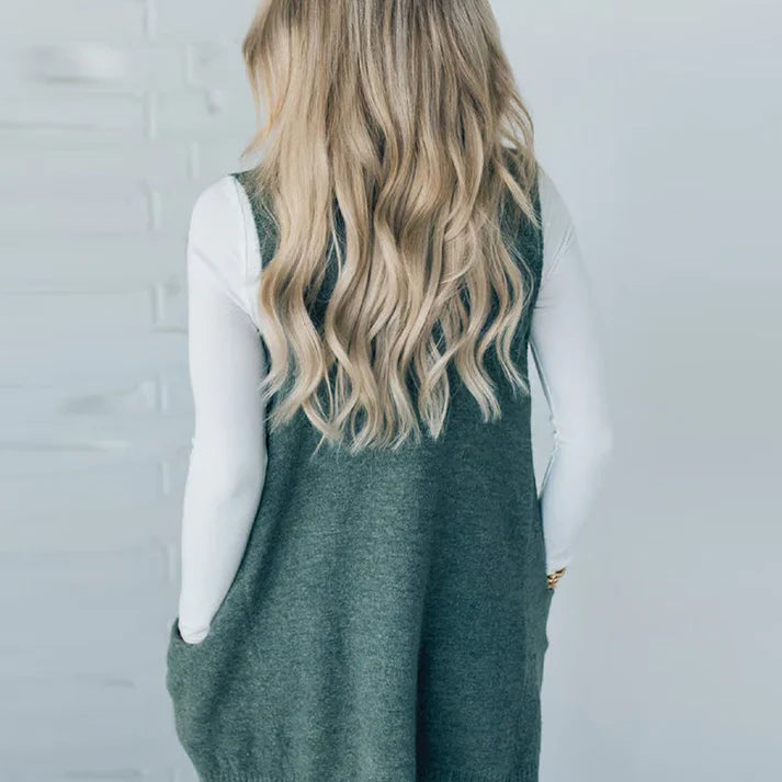 Renata - Chaleco de punto cuello en V con bolsillos