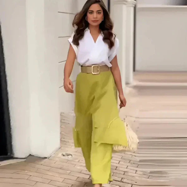 Estela™ Conjunto elegante de blusa sin mangas y pantalón ancho con efecto falda