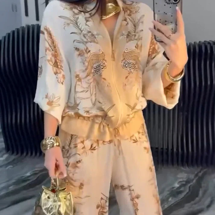 Zaira - Conjunto elegante de dos piezas con cremallera para mujer