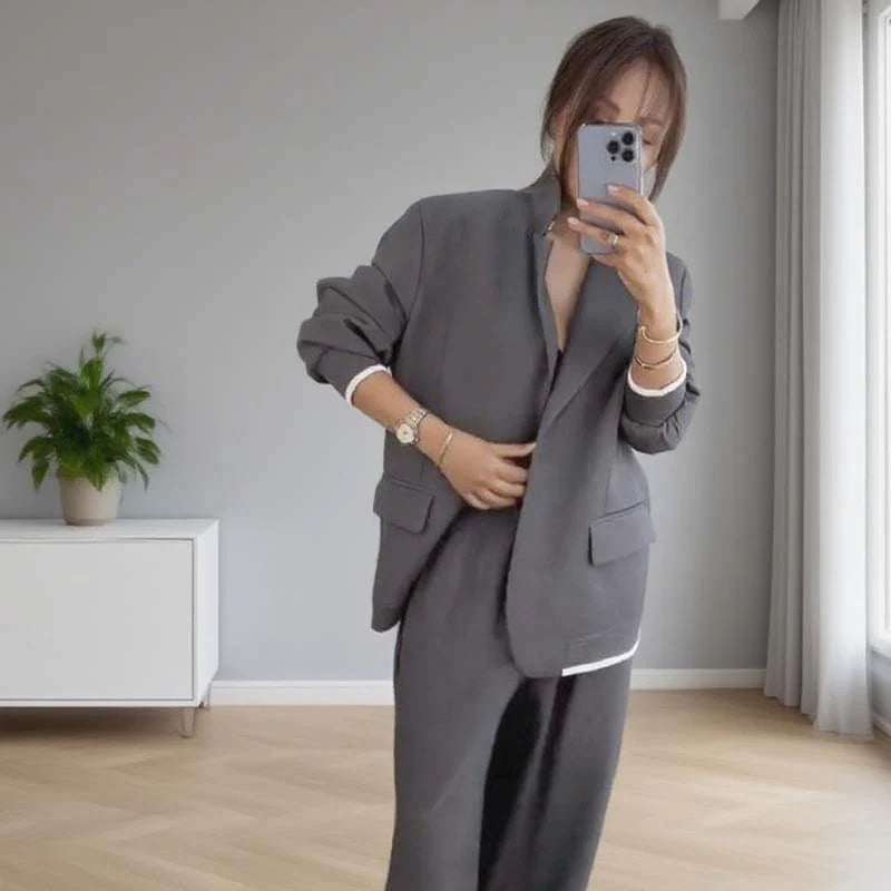 Fiorella - Conjunto de blazer y pantalón ancho