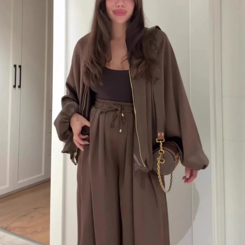 Otoña - Chaqueta holgada con cremallera y pantalones anchos