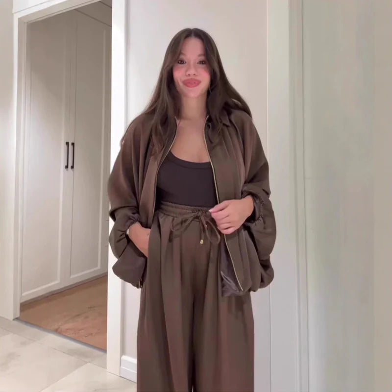 Otoña - Chaqueta holgada con cremallera y pantalones anchos