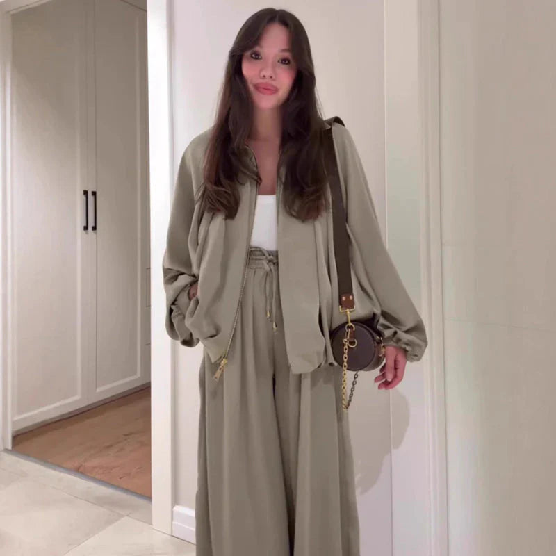 Otoña - Chaqueta holgada con cremallera y pantalones anchos